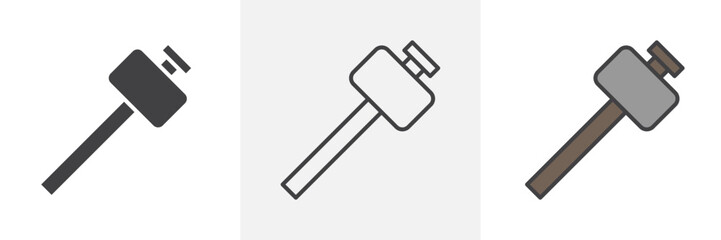 Wooden mallet icon in black and colored style.