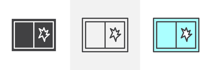 Broken window icon in black and colored style.