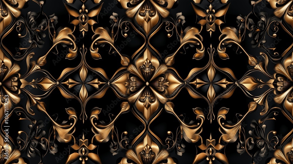 Poster art deco style pattern in gold and black