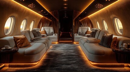 Fototapeta premium Elegant lounge area in a private jet.