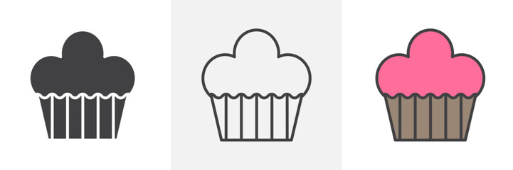 Muffin icon in black and colored style.