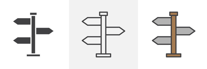 Signpost icon in black and colored style.