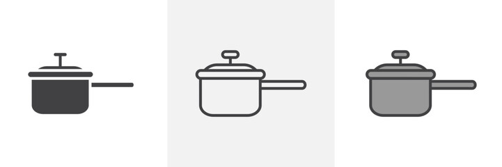 Sauce pan icon in black and colored style.