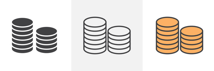 Coins stack icon in black and colored style.