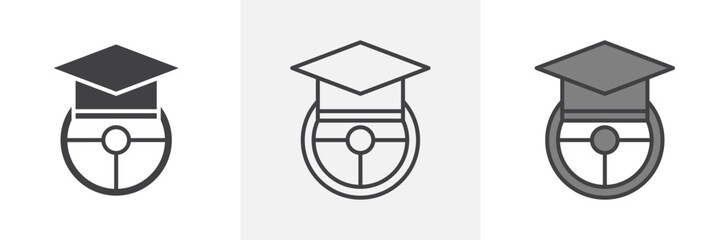 Driving school icon in black and colored style.