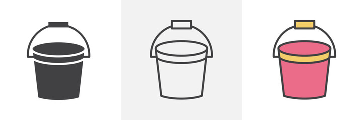 Water bucket icon in black and colored style.