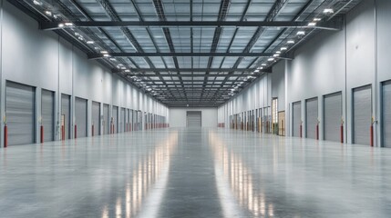 modern warehouse with wet floor,
