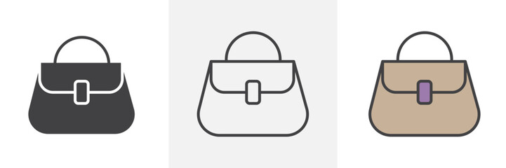 Woman purse icon in black and colored style.