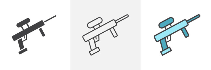 Paintball gun icon in black and colored style.
