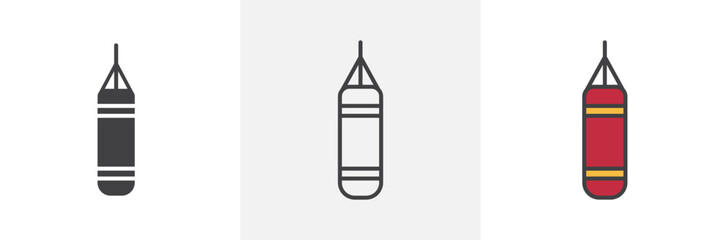 Punching bag icon in black and colored style.