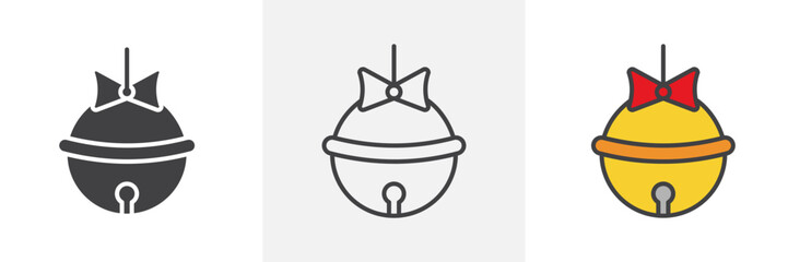 Jingle bell icon in black and colored style.