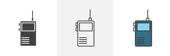 Walkie talkie icon in black and colored style.
