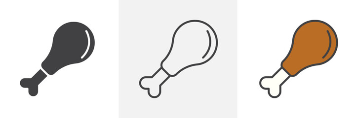 Chicken leg icon in black and colored style.