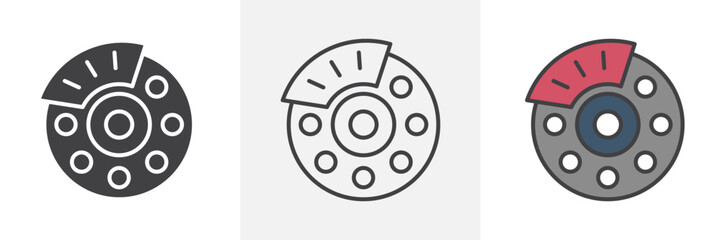 Disk brake icon in black and colored style.