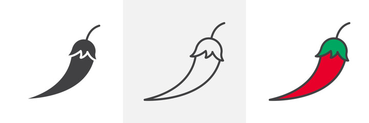 Chili icon in black and colored style.