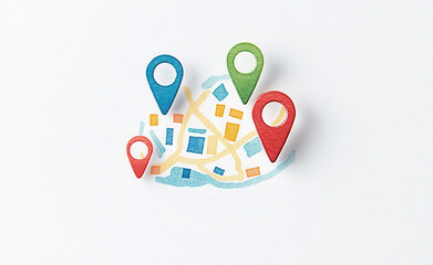 Map with colorful location pins and new listings text
