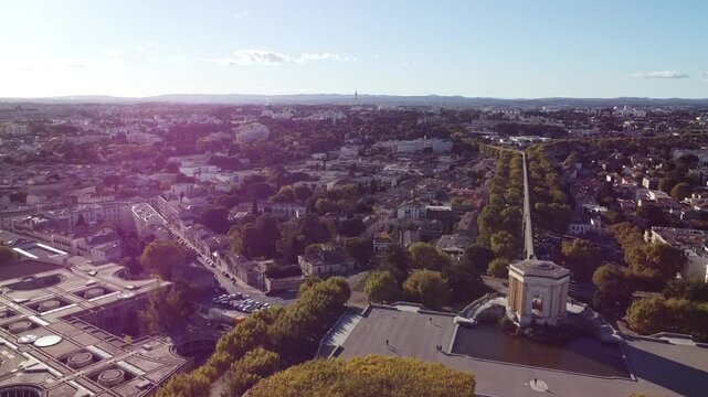 View of Montpellier, Peyrou Aerian View 4k, Arceaux MTP Centre ville, City Drone