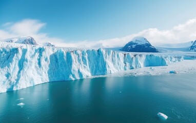 Massive glaciers melting into the ocean, symbolizing the slow yet powerful process of water reshaping the earth, glacier melt, climate and water power