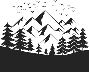 Mountain Range Silhouette Illustration with a white background