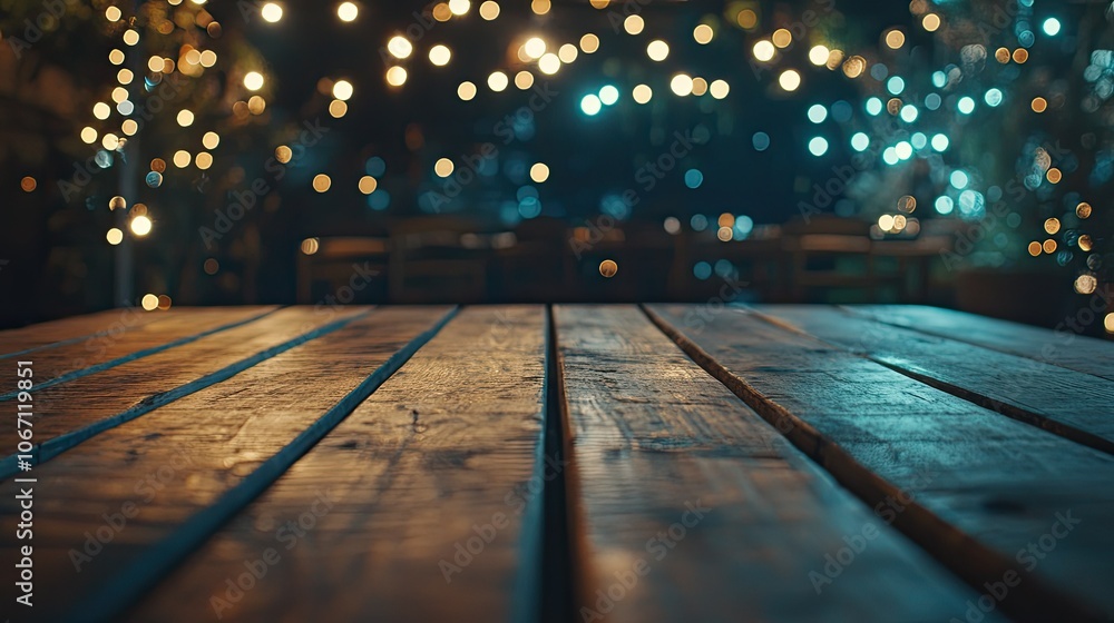 Poster serene wooden table with soft bokeh background