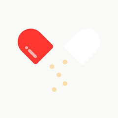 Open capsule pill glyph icon. Healthcare, medical, treatment, disease, cure concepts. Flat vector design isolated illustration.