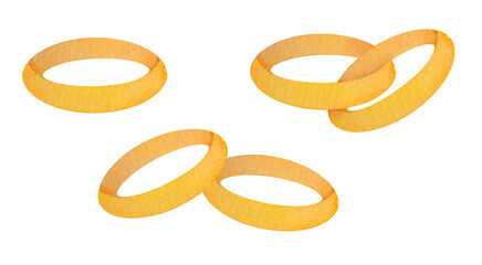 Golden Wedding Rings set. symbol of wedding, marriage, love. watercolor illustration isolated on transparent background, clip art and cut out element design