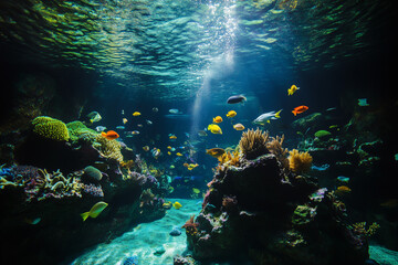 Fototapeta premium Underwater Fish Swimming, coral reef and fishes