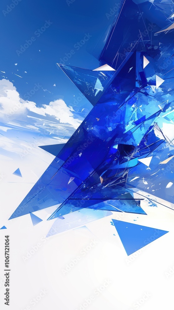 Poster Dynamic abstract design featuring sharp blue geometric shapes against a bright sky.