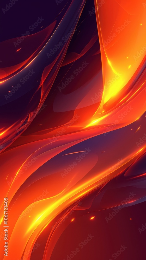 Poster abstract fluid waves in vibrant orange and dark tones creating a dynamic and energetic mood.