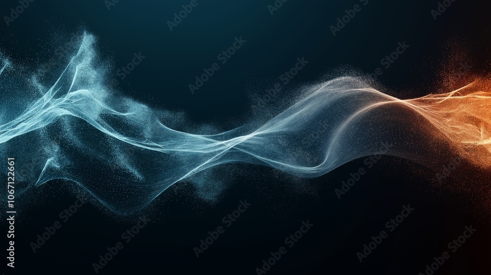Poster abstract attractive technological background with the movement of a flowing wave of data transfer in
