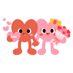 Hearts funny cartoon characters. Valentines day, Couple in love concept