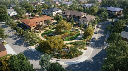 Aerial View of Modern Residential Neighborhood Landscape