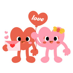 Hearts funny cartoon characters. Valentines day, Couple in love concept
