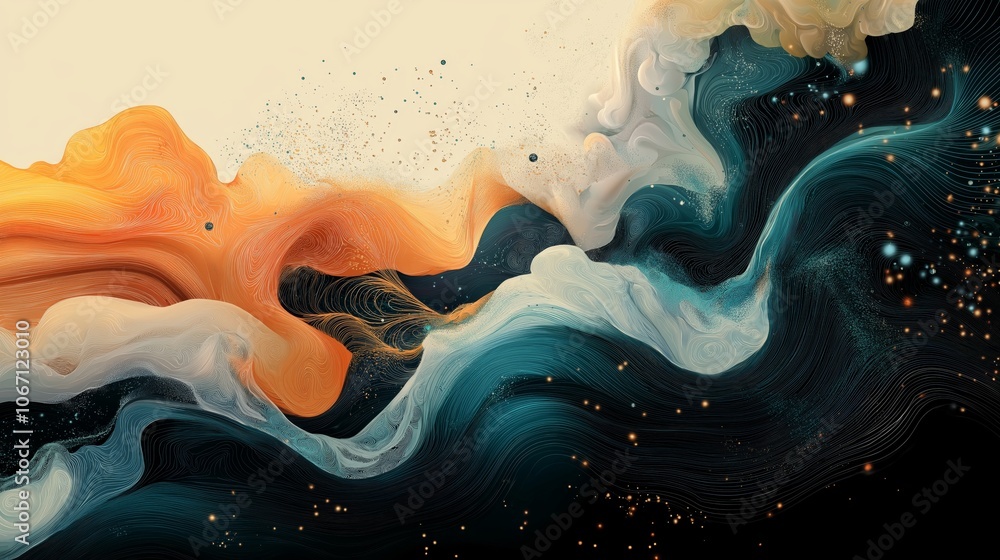 Poster abstract attractive technological background with the movement of a flowing wave of data transfer in