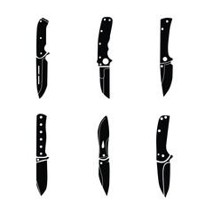 Knife Vector Illustration Clip Art Set, Knife Isolated Vector Silhouette Symbol With White Background Kitchen Knife