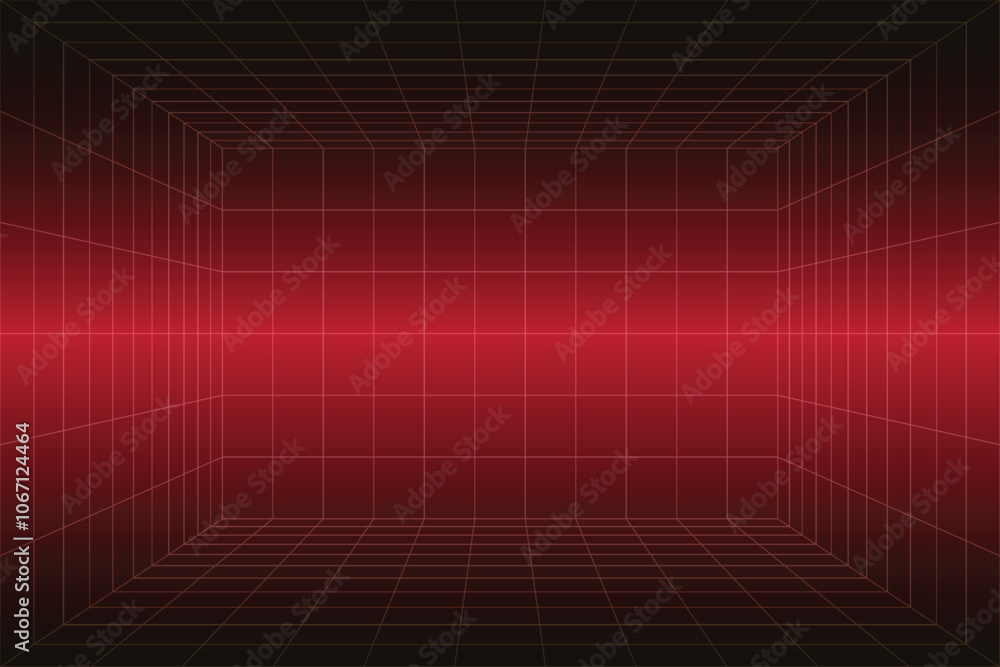 Aufkleber abstract wireframe with red grid line. futuristic perspective grid box. .retro futurism sci-fi backg