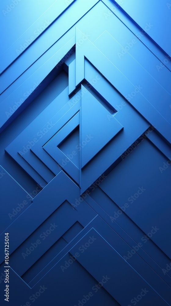 Poster abstract geometric blue design featuring layered shapes and sharp angles, creating a modern and dyna