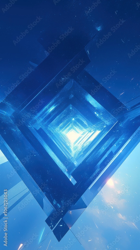 Poster a mesmerizing blue abstract tunnel, exhibiting depth and light, creating a sense of wonder and explo