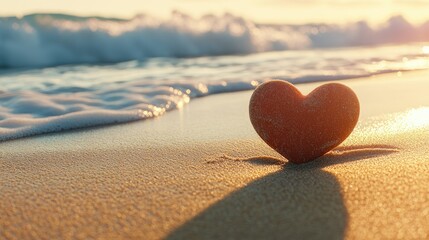 Fototapeta premium Heart-Shaped Stone on Beach at Sunrise