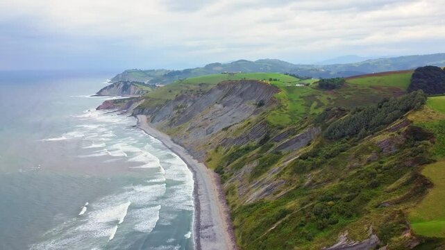 Aerial view of the Flysch Begiratokia is part of the basque coast. Deba, Gipuzkoa, Spain.