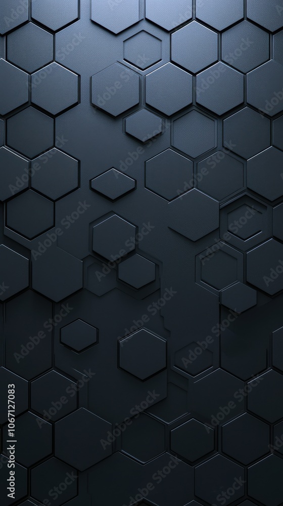 Poster a sleek dark background featuring an array of hexagonal shapes, creating a modern and geometric aest