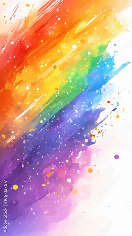 Poster vibrant abstract splash of colors showcasing a rainbow gradient with dynamic brush strokes and playf