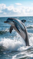 Fototapeta premium Dolphin jumping through surf.