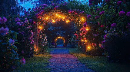 Fototapeta premium Enchanted Garden Pathway with Twinkling Lights