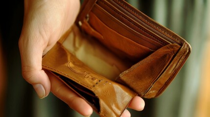 Woman displays open empty wallet, representing the challenges of financial hardship