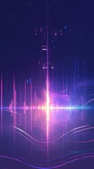 A vibrant digital art piece showcasing rhythmic sound waves in hues of purple and blue, evoking a sense of energy.