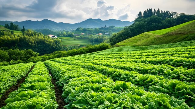 Scenic rural landscape with rolling green fields