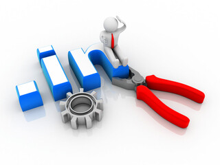 3d rendering dot IN with gear