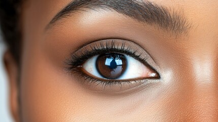 Obraz premium Close up Brown Eye Beautiful Woman Skincare Makeup Iris Eyelash Beauty Cosmetics