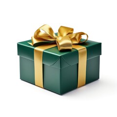 Green gift box wrapped ribbon gold.